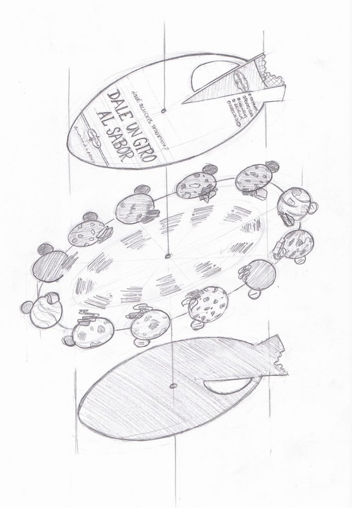Sketch of the three pieces of the menu before assembly.