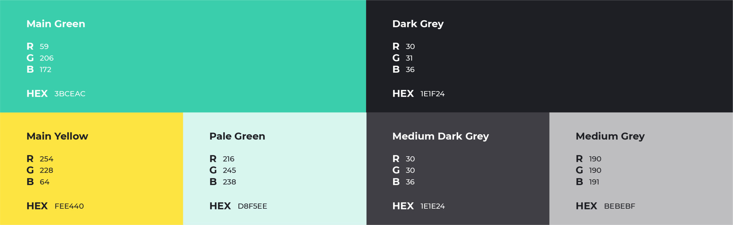 Paleta de color del proyecto con códigos RGB y HEX